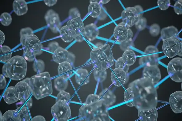 3D Molecular Structure Network Animation with Transparent Spheres and Glowing Connections