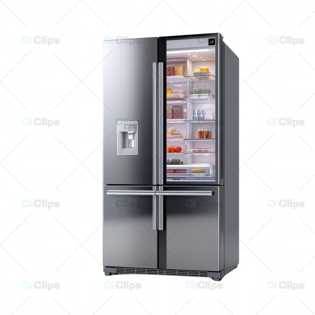 3D Modern French Door Refrigerator with Interior View