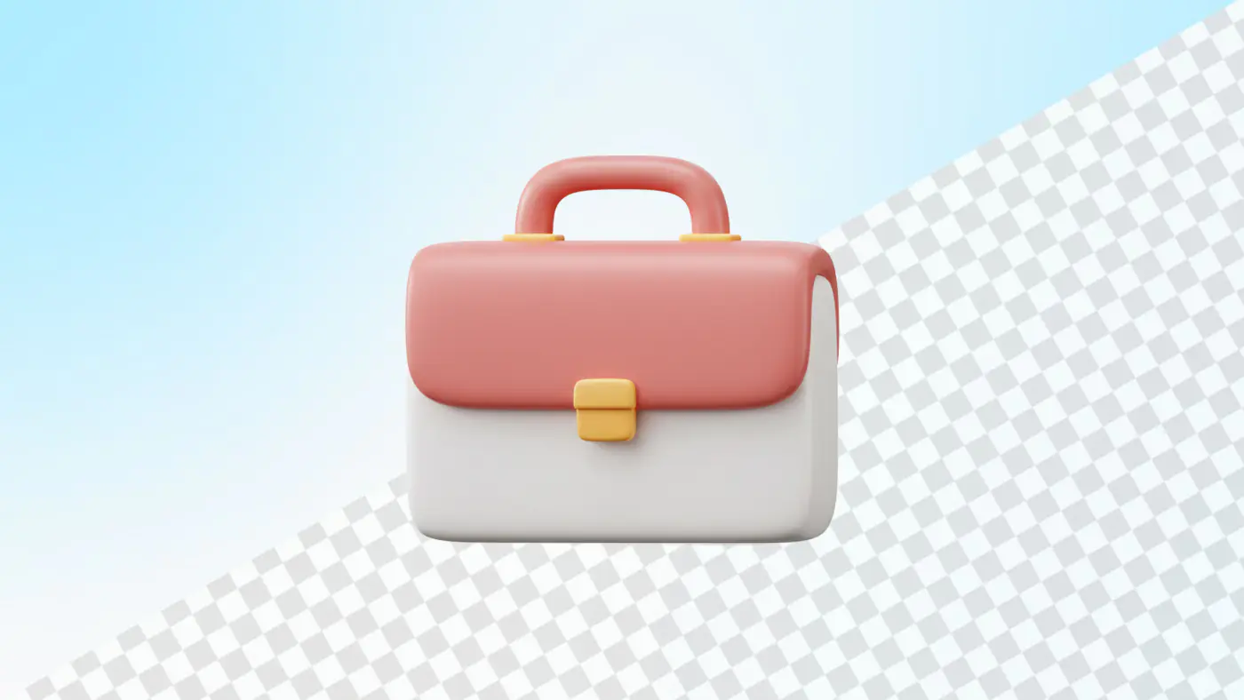 Pink and white 3D briefcase with yellow clasp