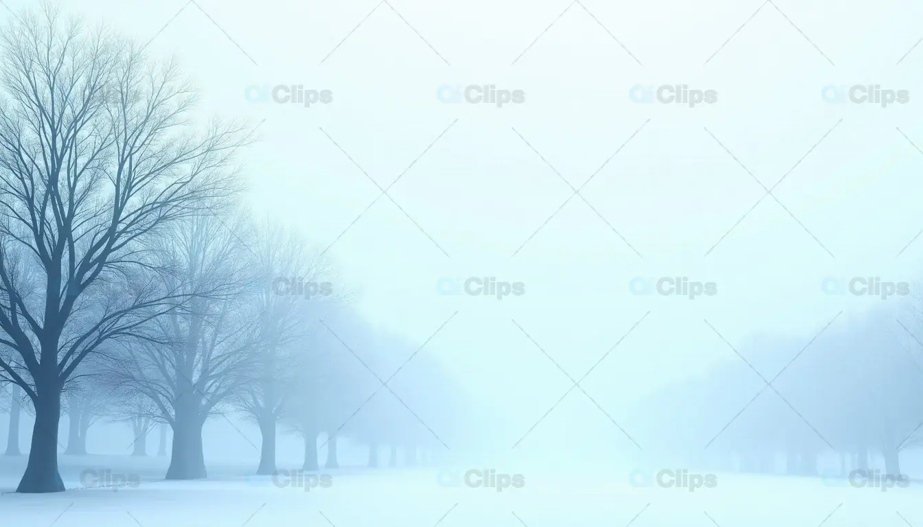 Misty Winter Tree Line in Foggy Landscape