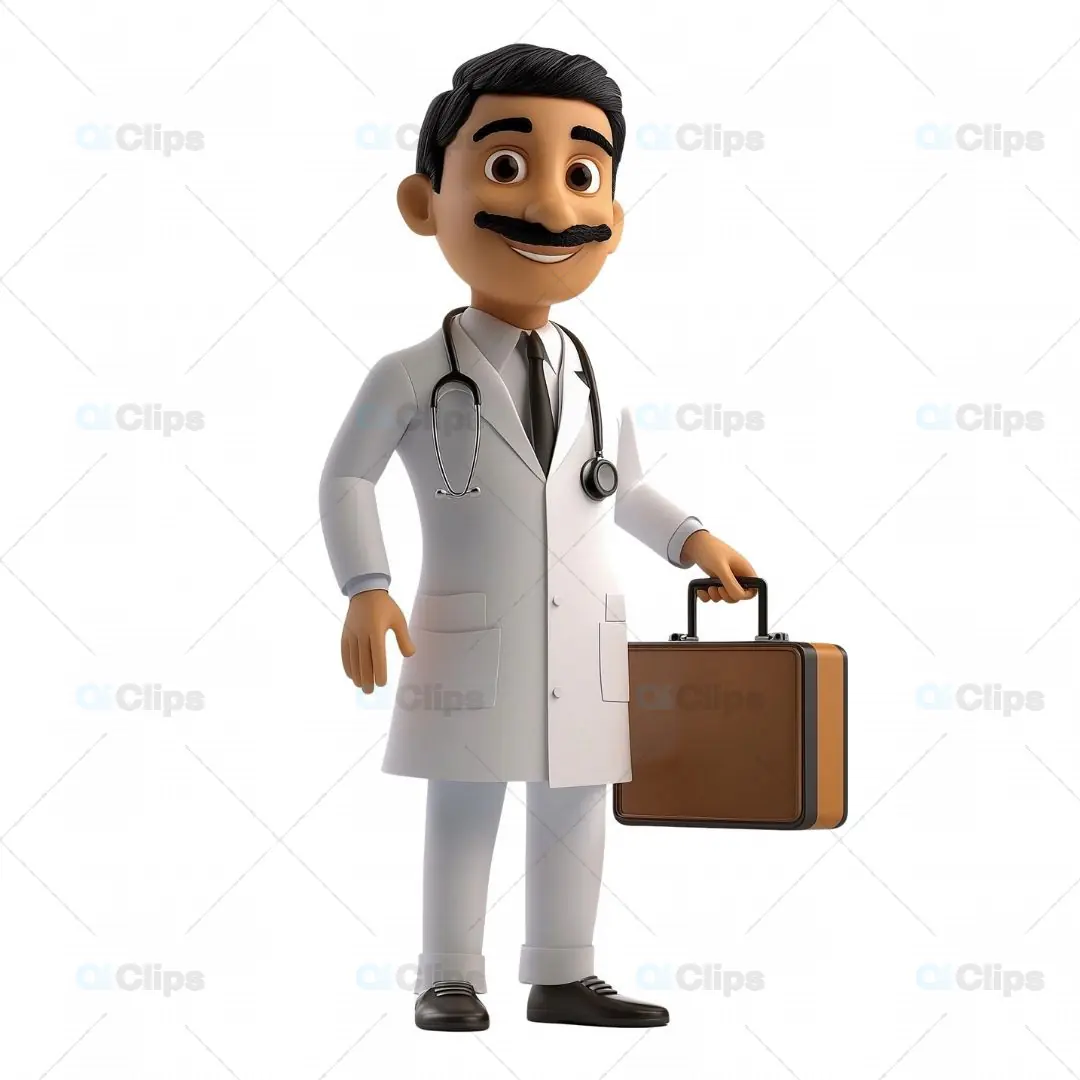 3D Indian Doctor Avatar with Stethoscope and Briefcase