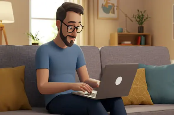 Animated Man Working from Home