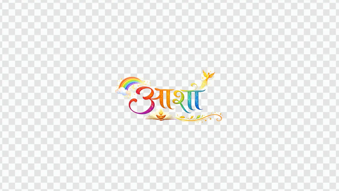 Hopeful Asha Hindi Calligraphy Rainbow Phoenix Bird PNG