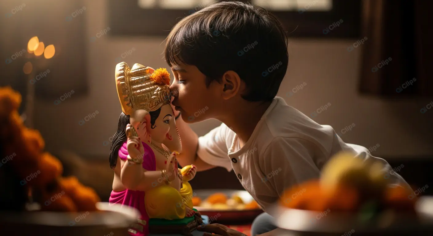Ganesha Devotion: Child's Tender Moment
