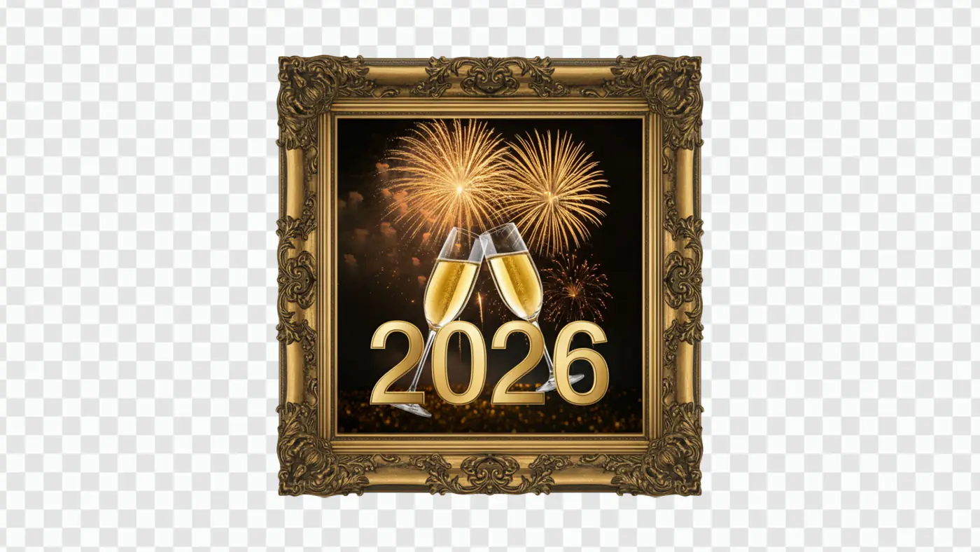 Ornate Framed 2026 Fireworks Celebration PNG Clipart