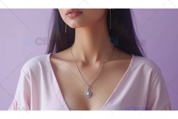 Elegant Close-up of Woman Wearing Silver Pendant Necklace