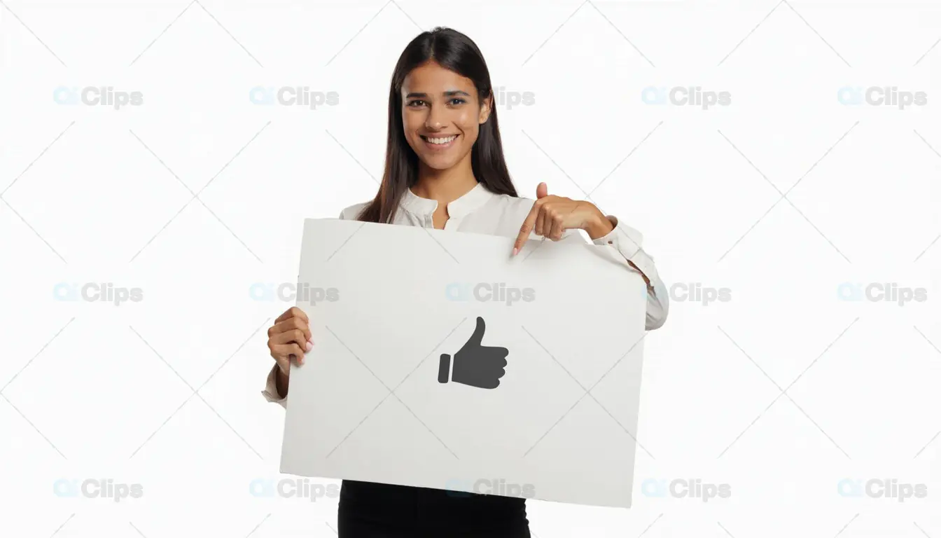 Woman Holding Thumbs-Up Signboard