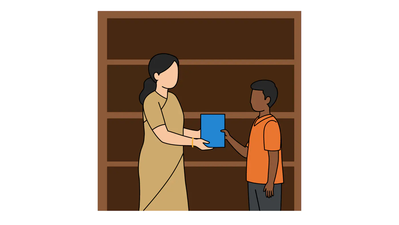 Librarian Assisting Young Reader Vector