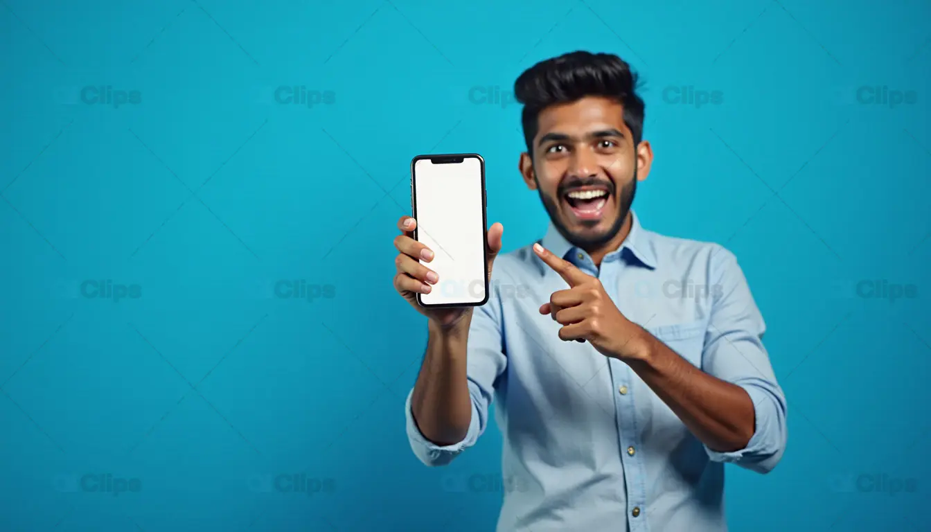 Excited Man Displaying Smartphone Mockup