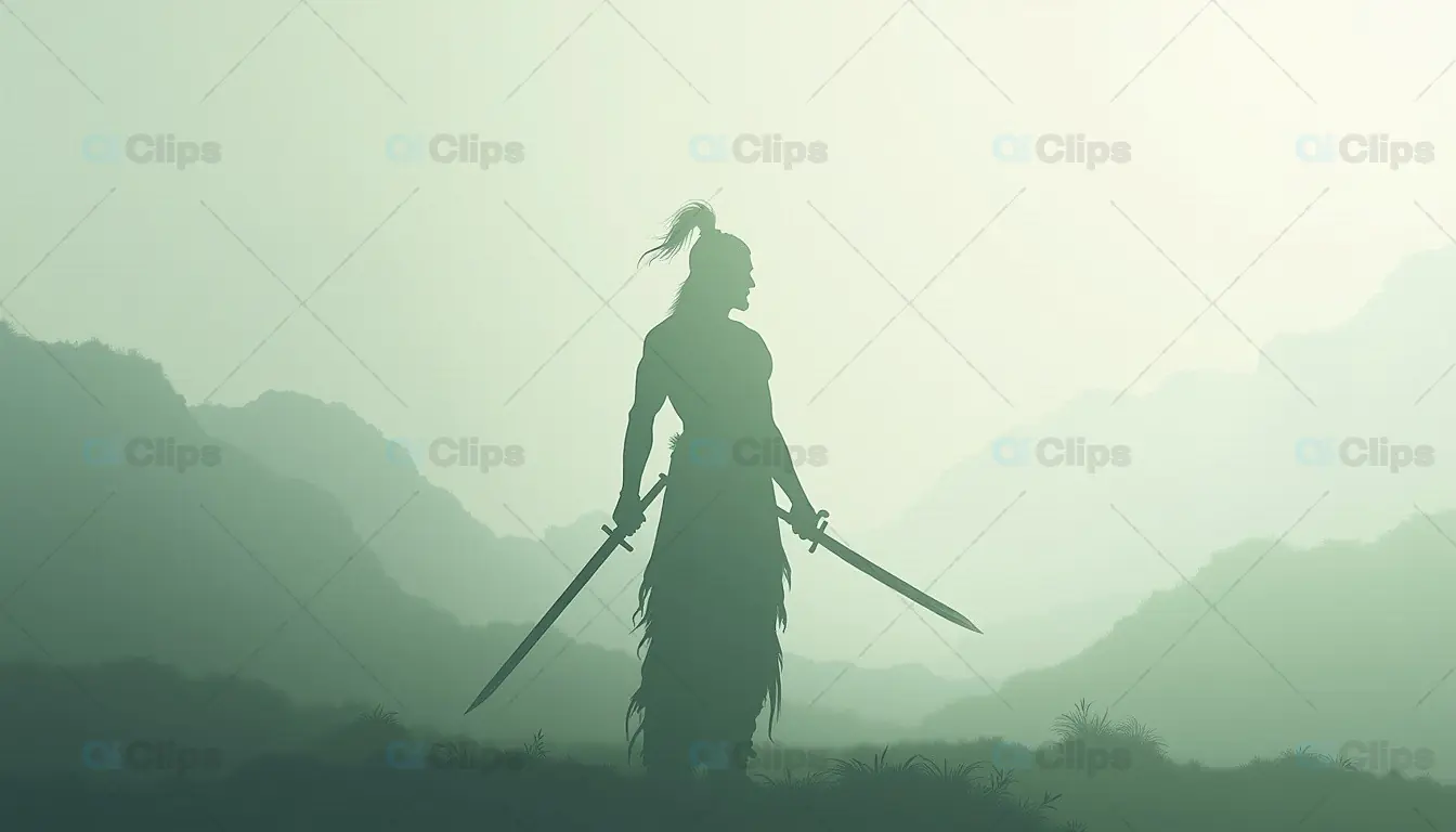 Dual-Wielding Warrior in Mountainous Terrain