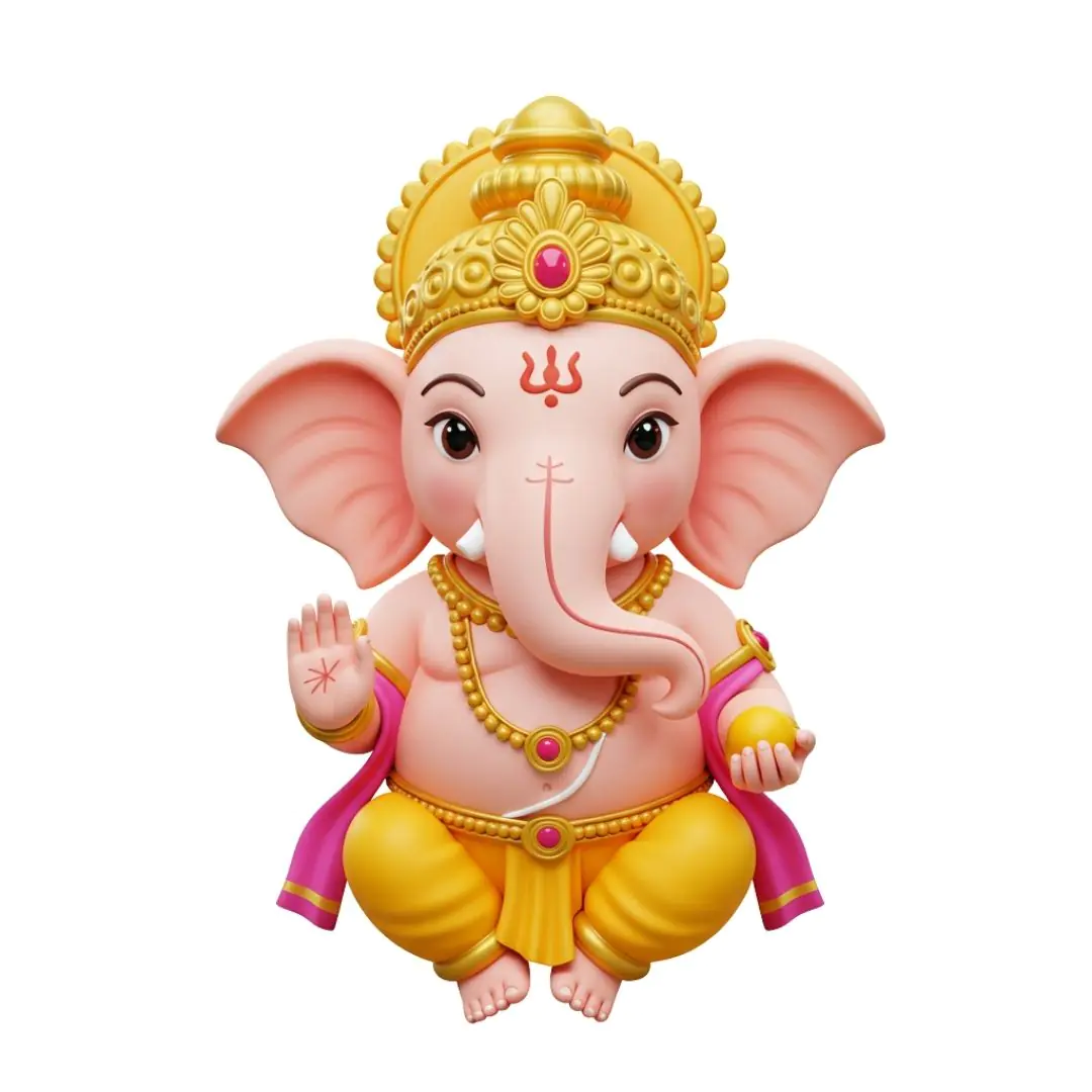 Adorable elephant headed deity with golden crown sitting