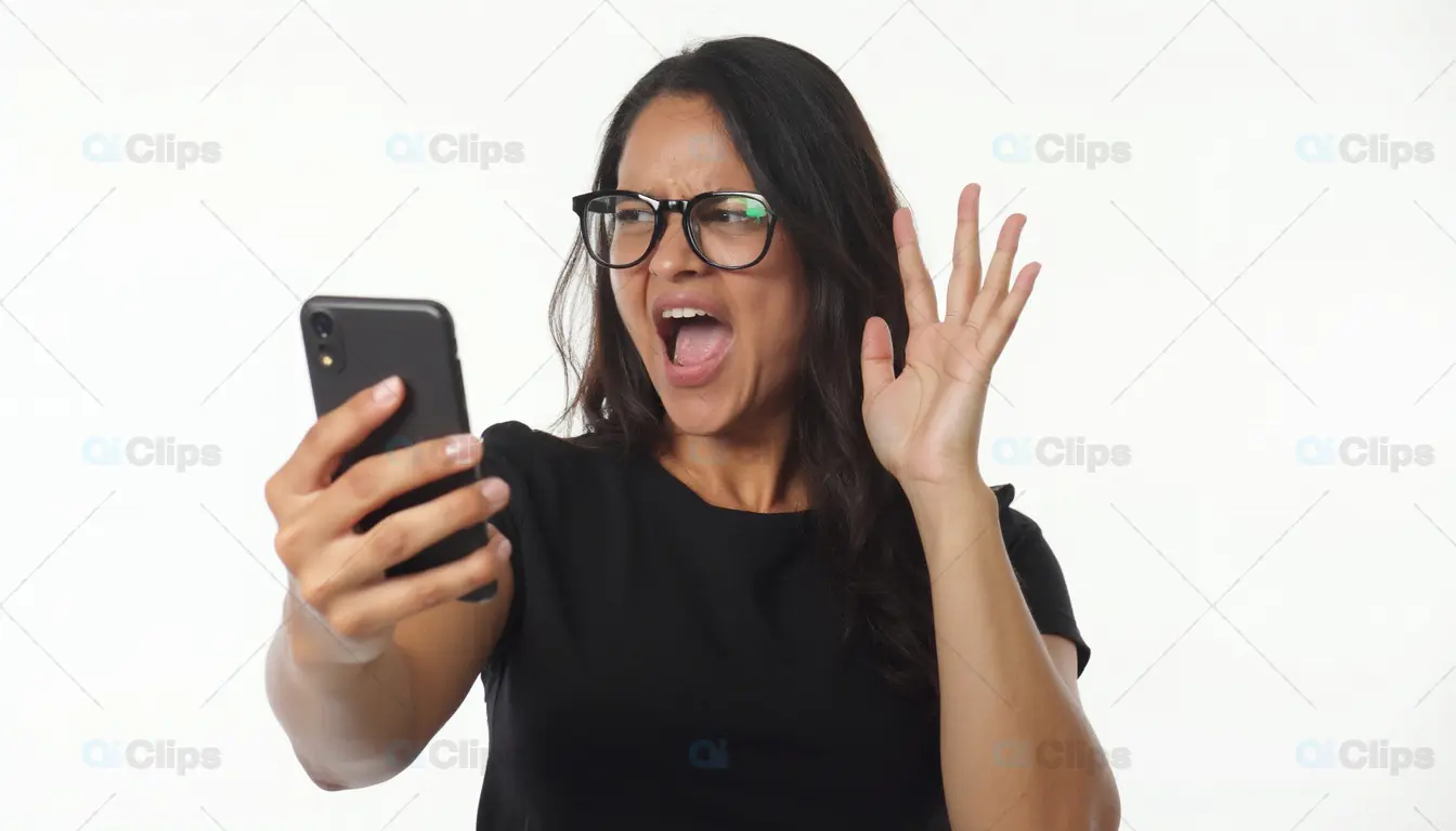 Frustrated Woman Shouting at Smartphone