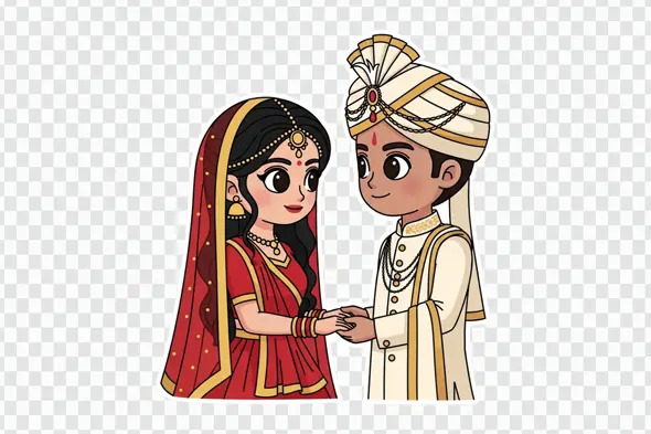 Charming Indian Wedding Couple Holding Hands Clipart PNG