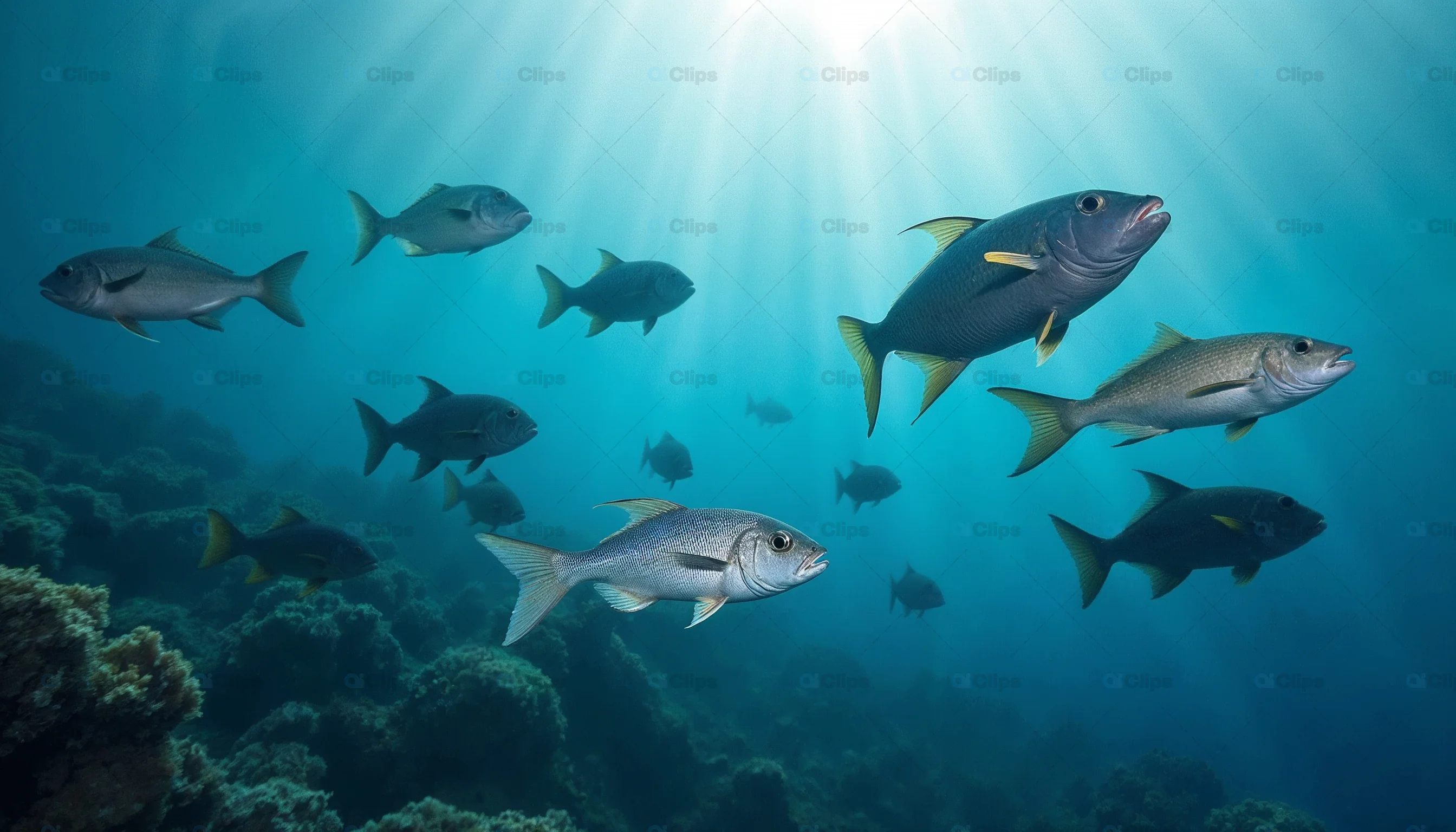 Fish Swimming in Blue Ocean Waters