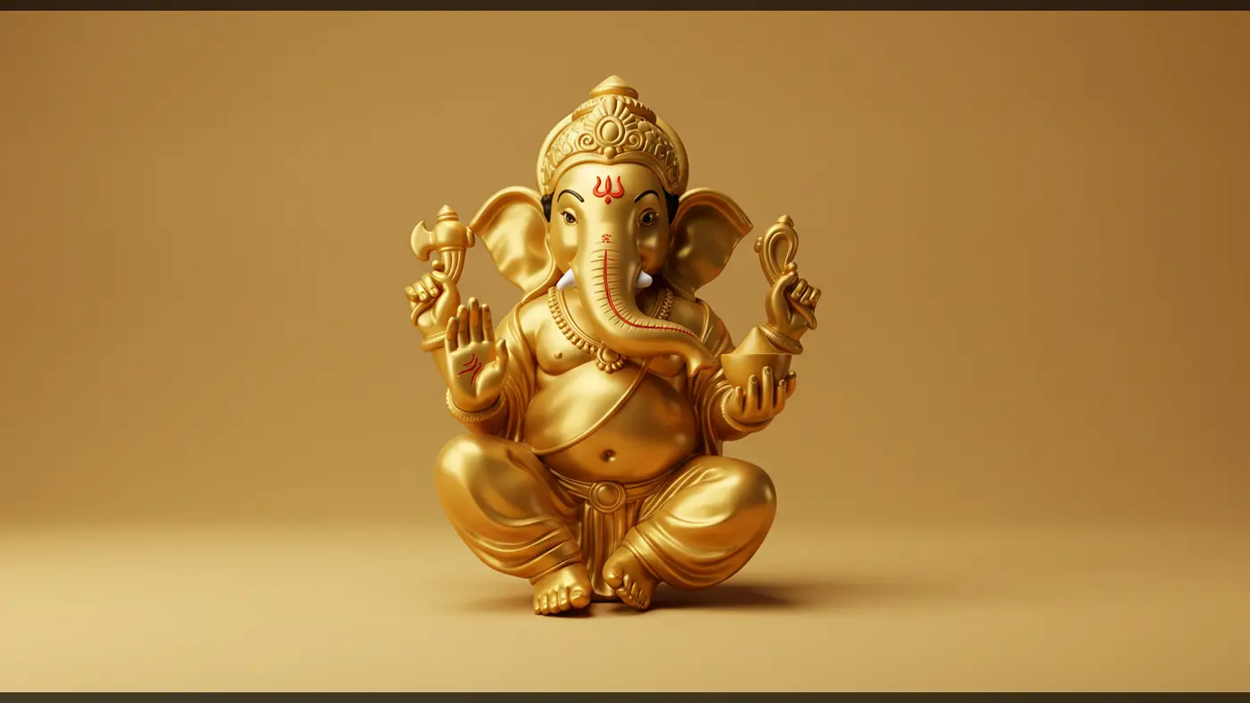 Golden Lord Ganesha Idol – Monotone Background for Devotional Creatives