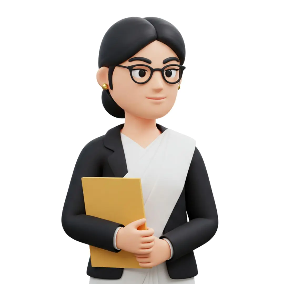 Professional woman 3D avatar black blazer folder glasses