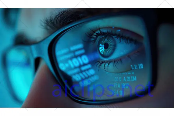 Eye with Digital Screen Reflection in Glasses