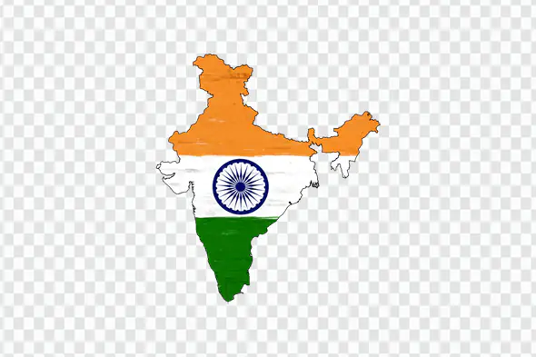 Patriotic Indian Map Silhouette with Flag Colors PNG