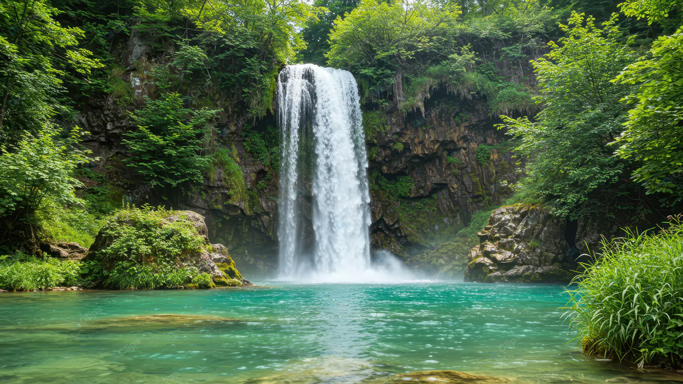 Cascading Tropical Waterfall Oasis