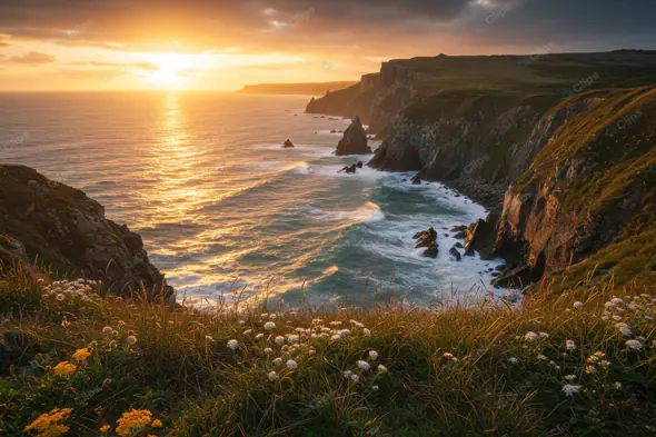 Rugged Coastal Sunset Panorama
