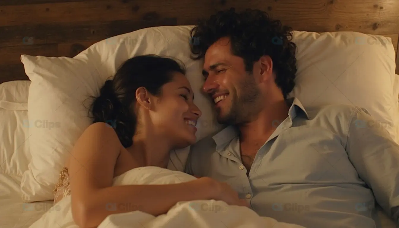 Romantic Couple Smiling in Bed