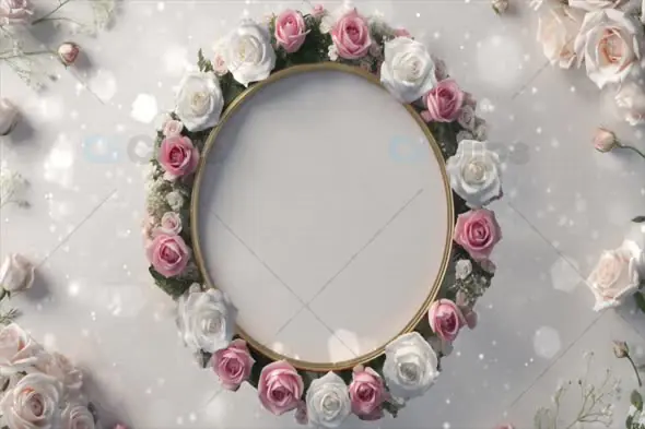 Romantic Floral Wreath Frame with Sparkle Effects