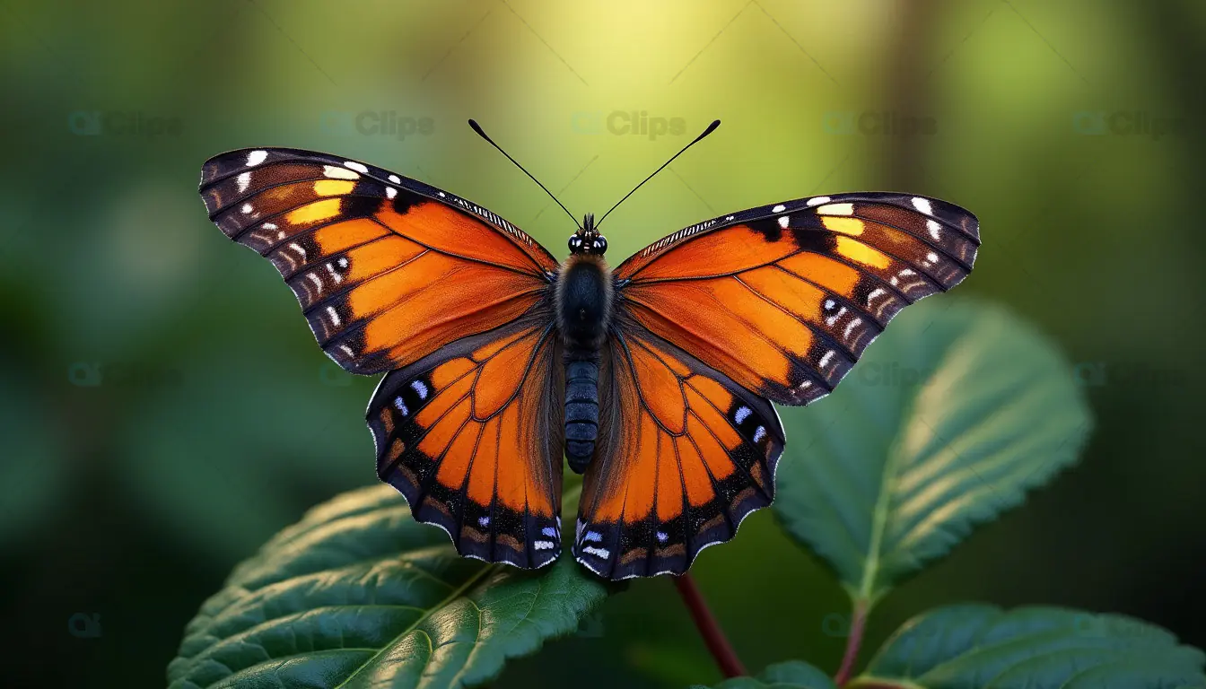 Orange Monarch Butterfly on Green Leaf