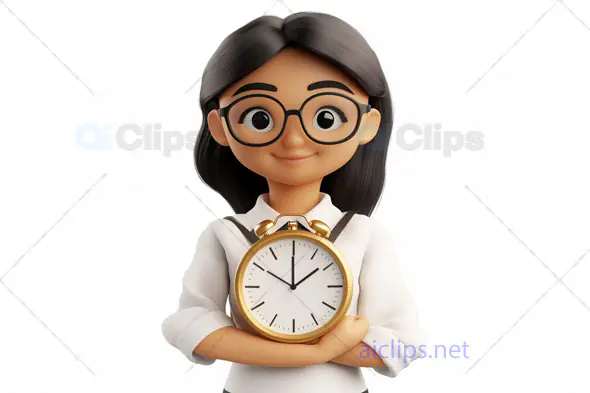 3D Girl Avatar Holding Clock