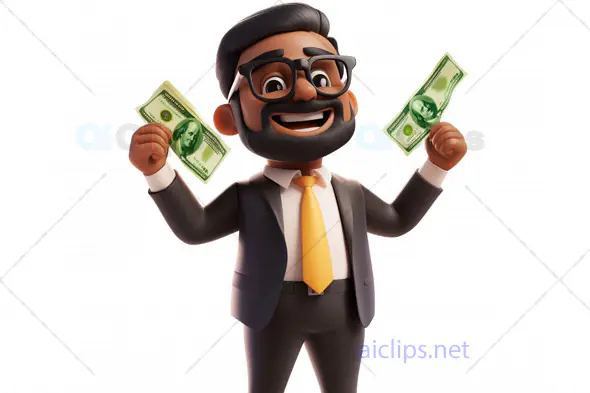 3D Businessman Avatar with Cash and Big Smile