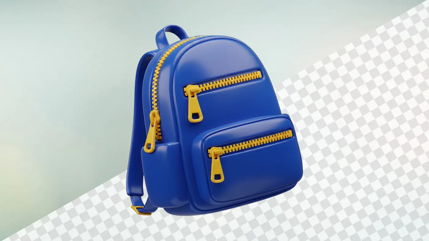 Blue backpack with yellow zipper school bag