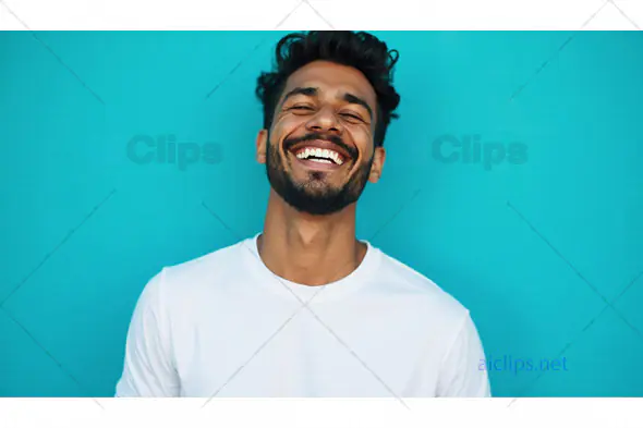 Happy Bearded Man in White T-Shirt