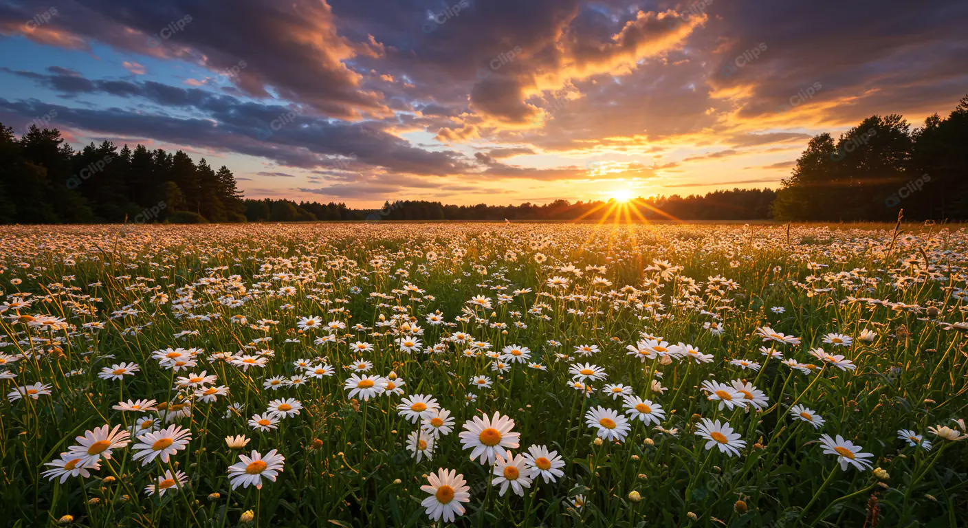 Golden Sunset Over Daisy Meadow