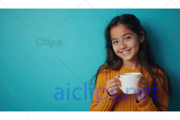 Smiling Girl with Mug in Yellow Sweater