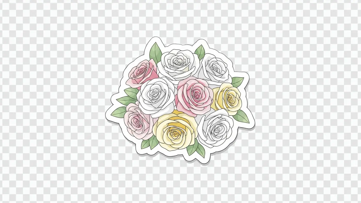 Stylized Pastel Rose Bouquet Sticker Illustration PNG Clipart