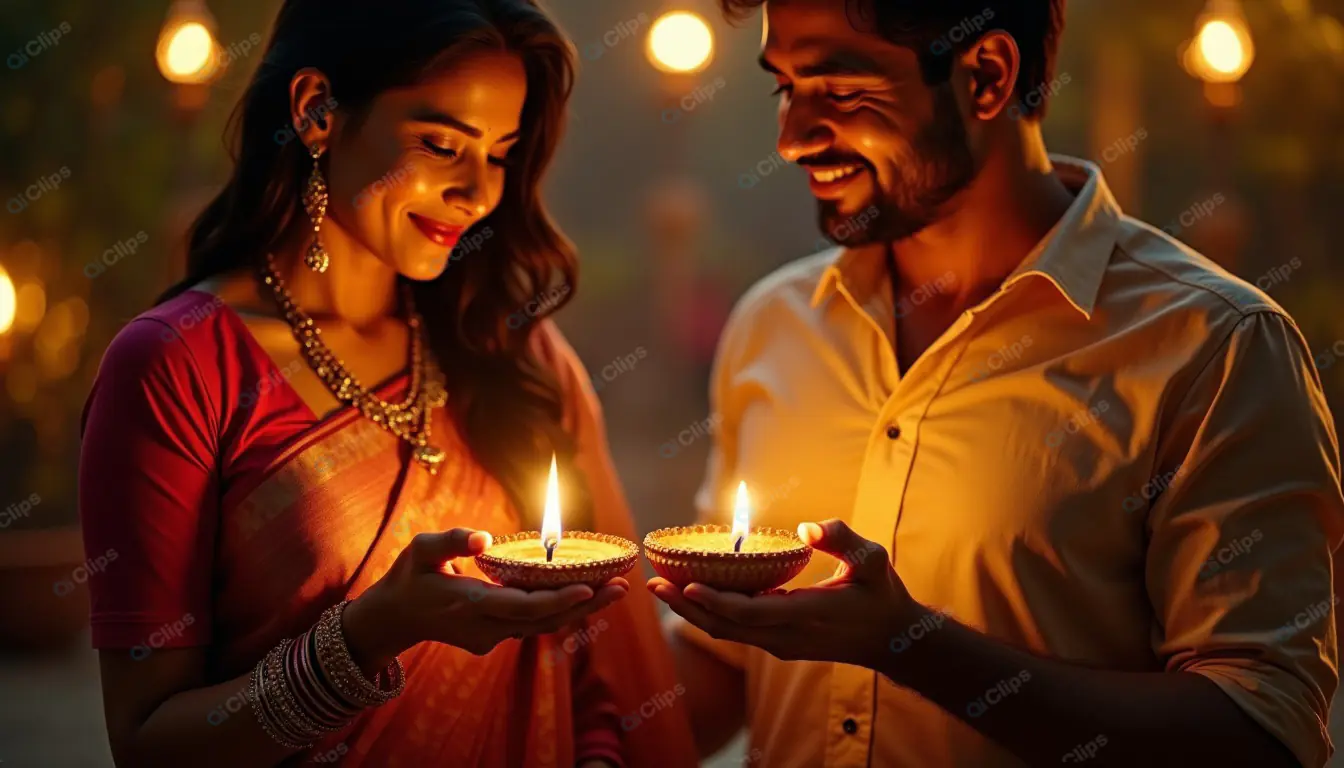 Diwali Celebration: Couple with Diyas