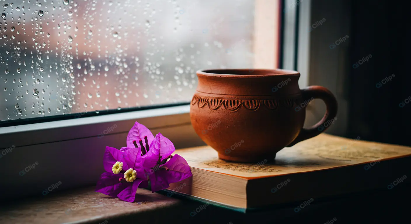 Monsoon Serenity: Clay Cup and Bougainvillea