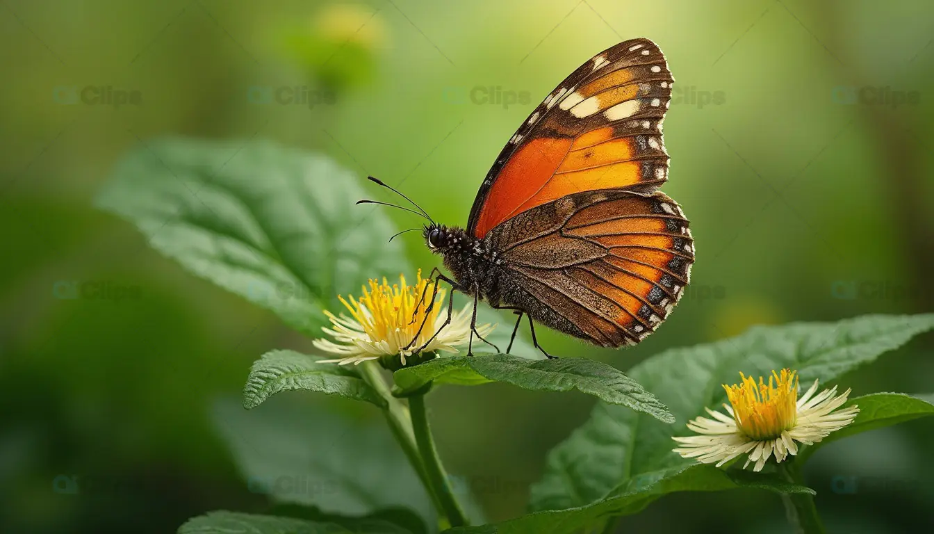 Orange Butterfly on Green Leaf