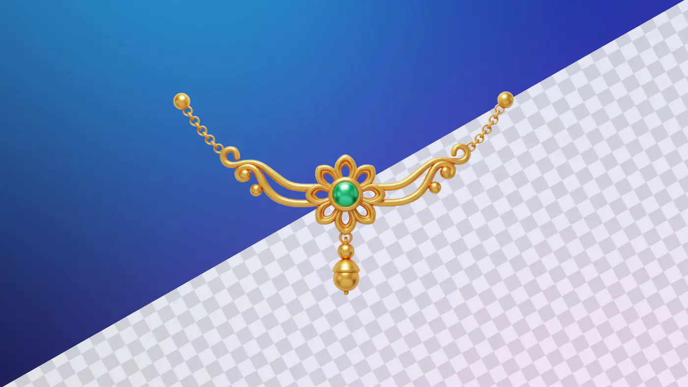 Golden floral necklace with emerald green gemstone