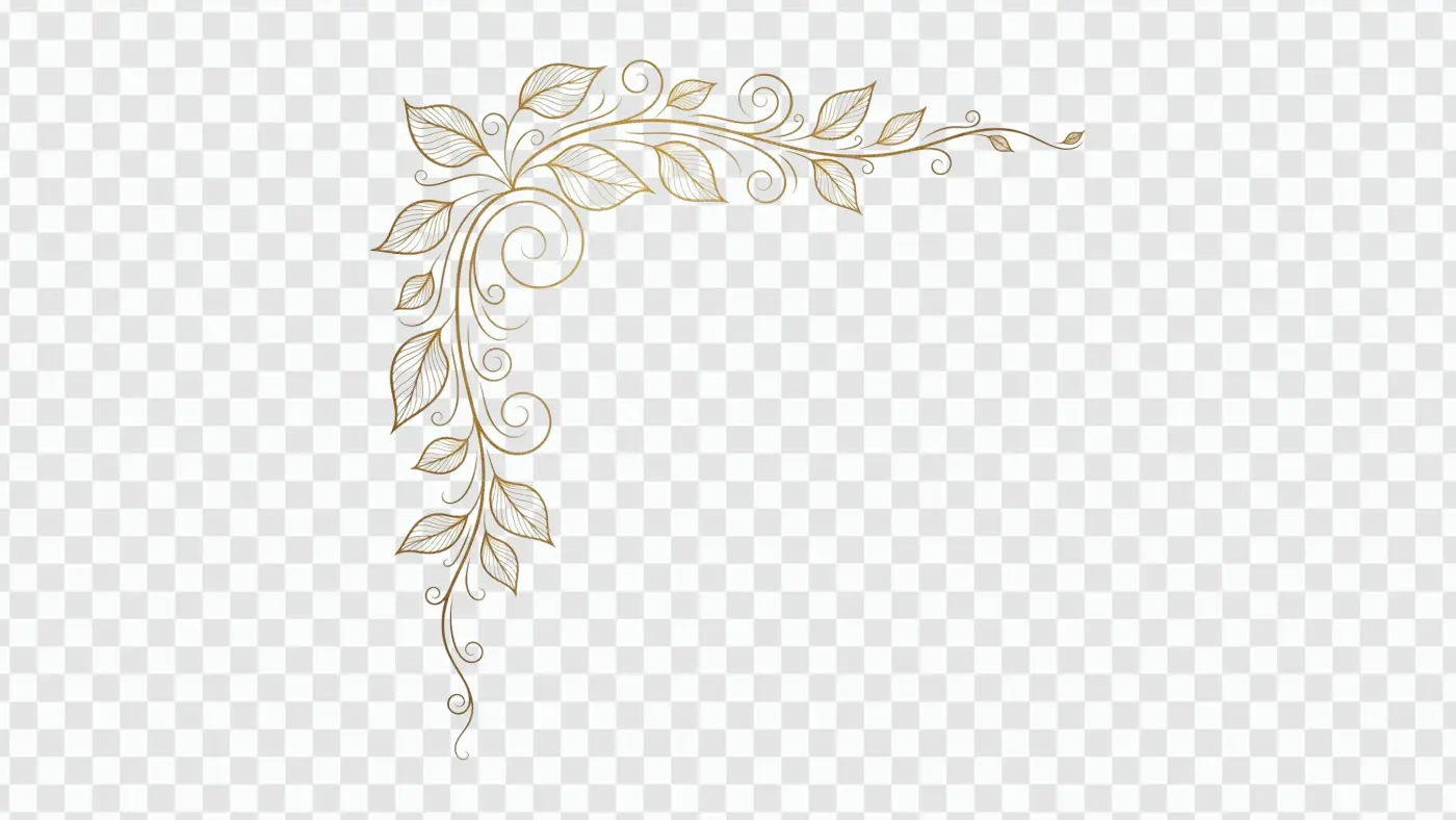 Elegant Golden Leafy Vine Corner Flourish Clipart PNG