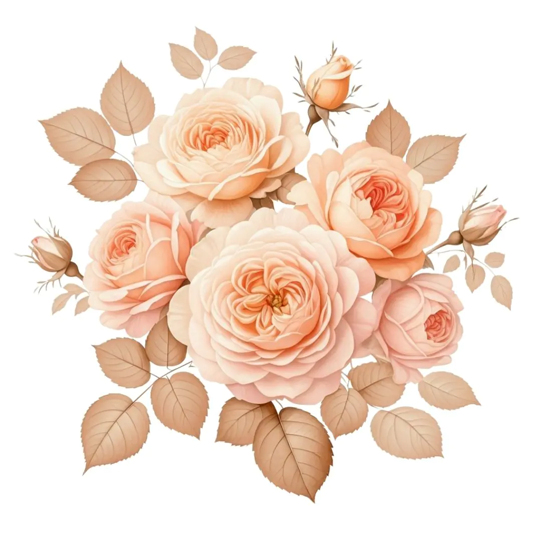Peach Roses Bouquet with Brown Leaves PNG