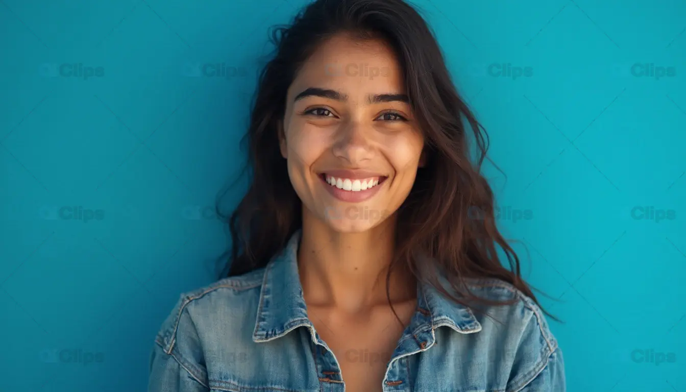 Smiling Woman in Denim Jacket