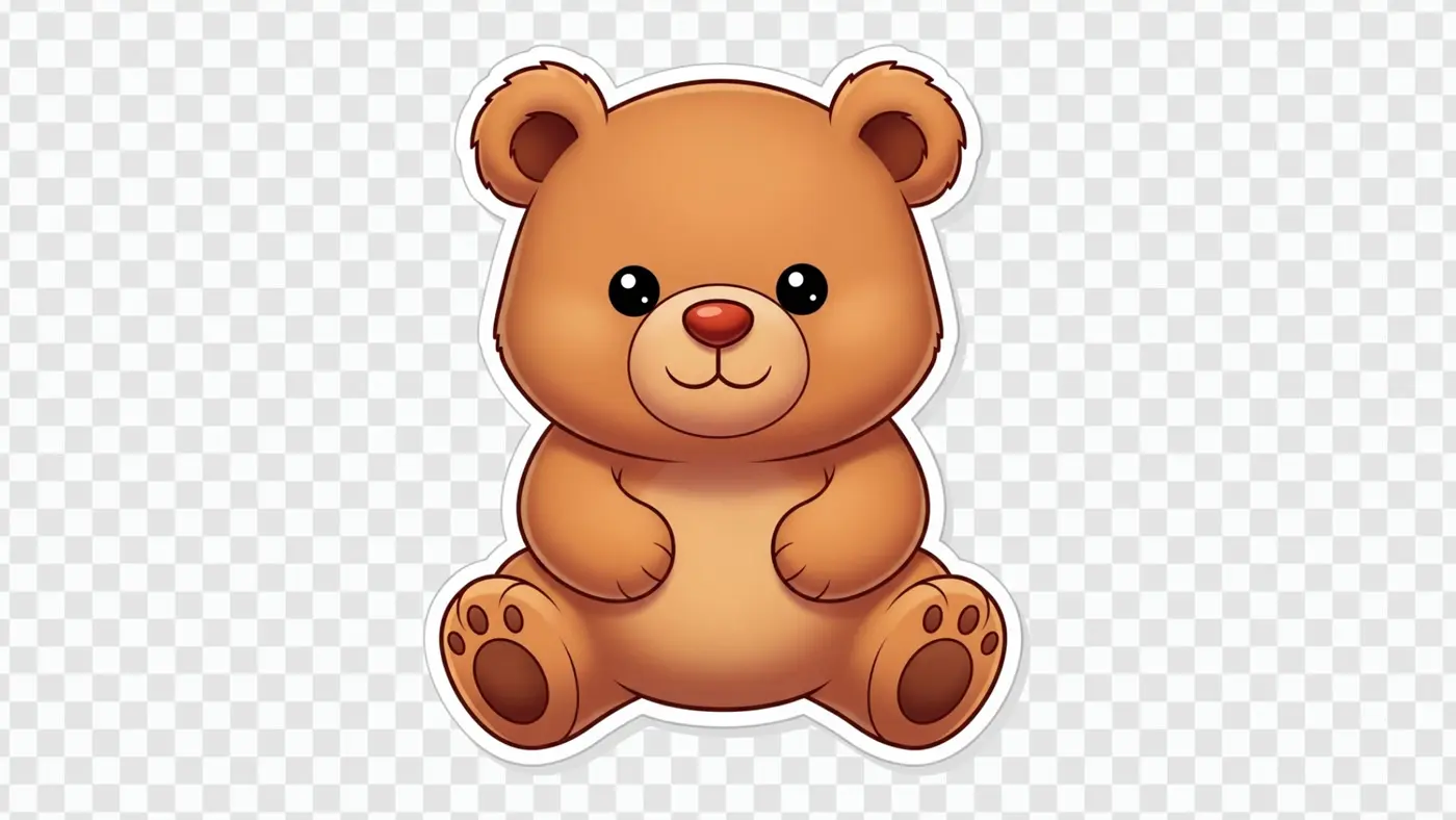 Charming Brown Teddy Bear Cartoon Sticker Clipart PNG