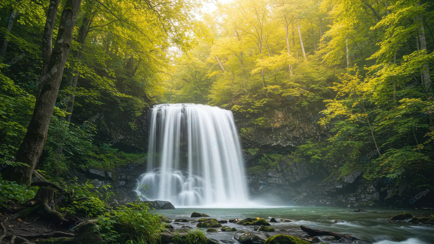 Sunlit Forest Waterfall Oasis