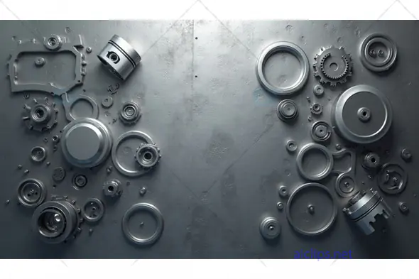 Industrial Metallic Parts – Pistons, Gears, and Cogs Layout