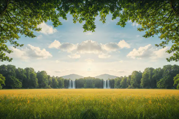 Idyllic Meadow Twin Waterfalls