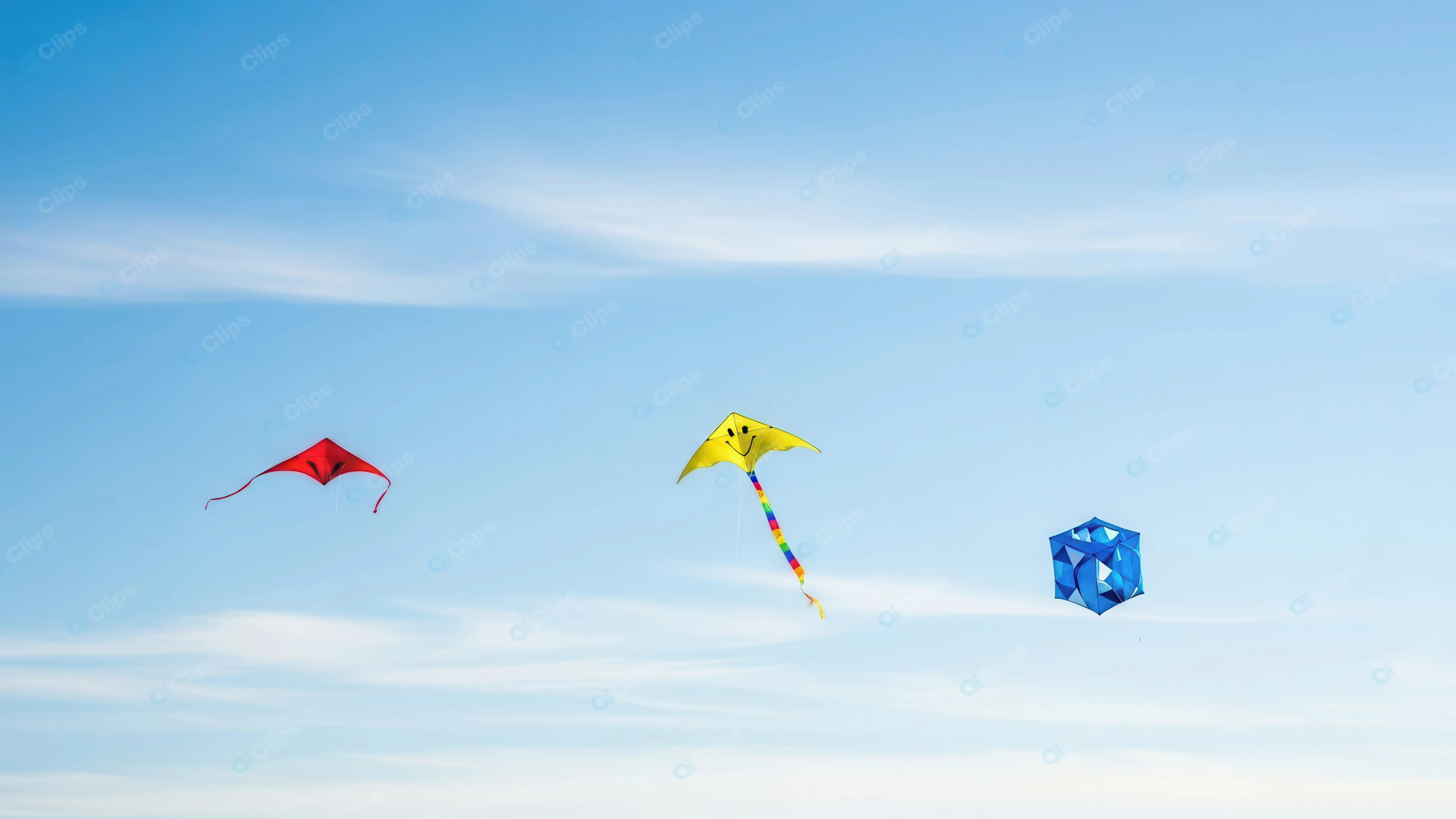 Colorful Trio of Kites Against a Clear Sky