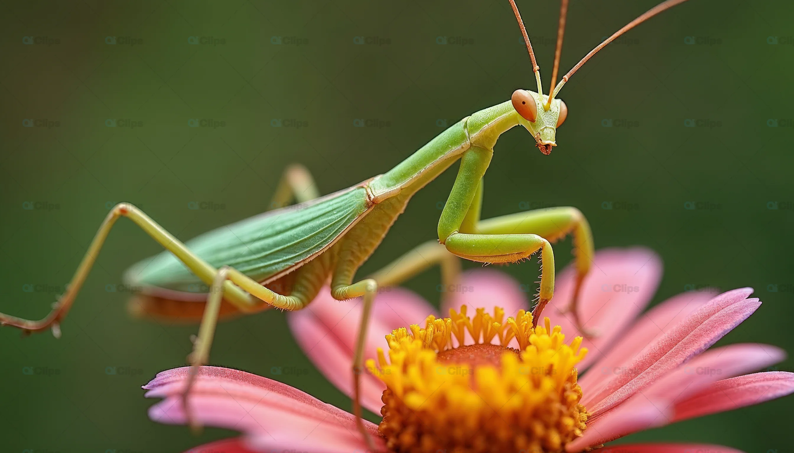 Praying Mantis on Pink Flower
