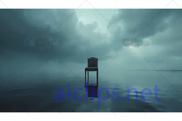 Chair on Still Water Under Dark Clouds