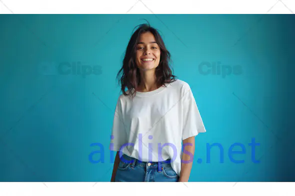 Smiling Woman in Casual White T-Shirt