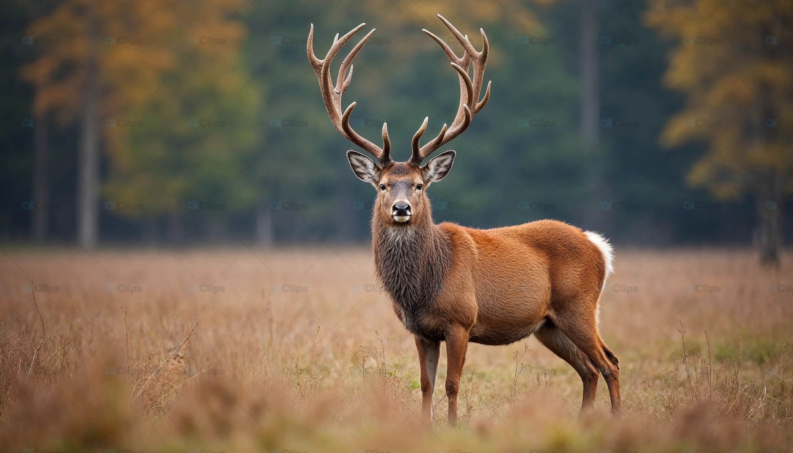Majestic Red Deer Stag in Autumn Field